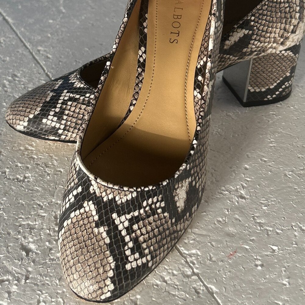 Talbots Snake Print Block Heel Pumps in Black, Brown, Cream